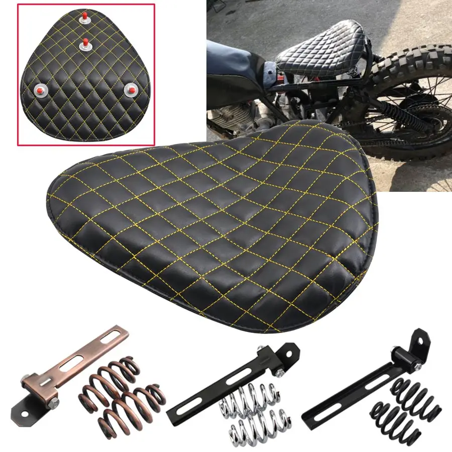 

PU Leather Universal Moto Saddle Seat Cushion For Harley Sportster Chopper Bobber Cafe Racer Motocross Spring Bracket Solo Seat