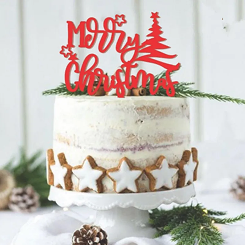Red Christmas Tree Счастливого Рождества акриловый торт Топпер Снеговик буквы акриловые украшения для кексов на Рождество вечерние рождественские торты украшения - Цвет: Red Christmas Tree