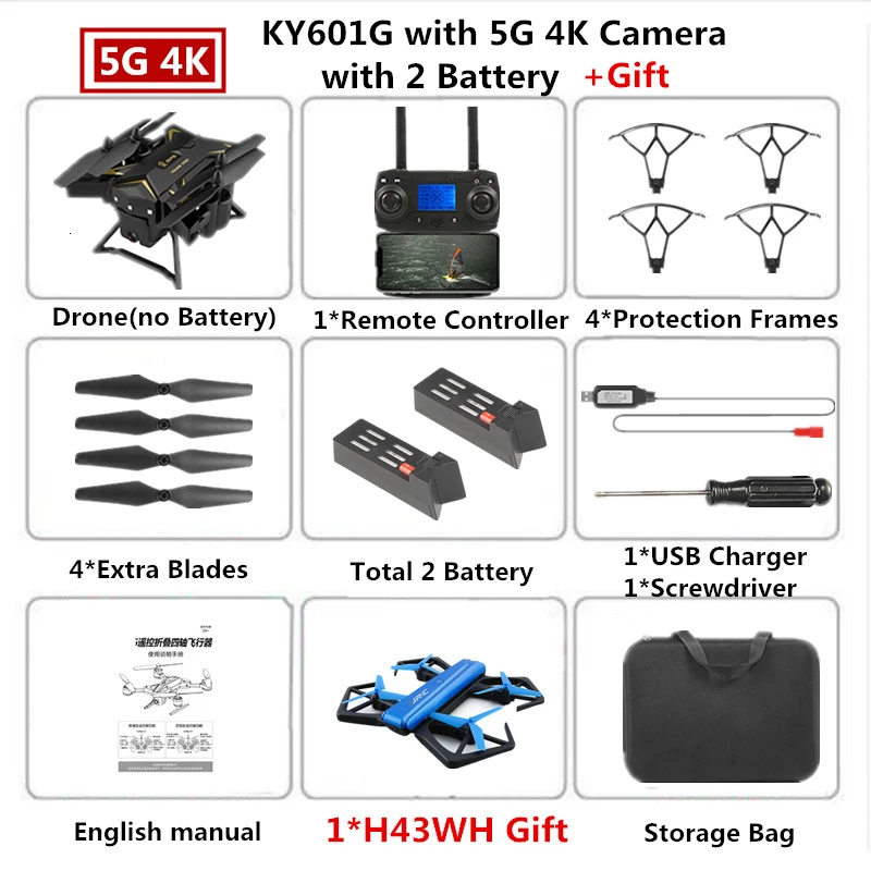 Радиоуправляемый Дрон KY601G gps Квадрокоптер с 5G 4K HD камерой 2000 м Дистанция управления Pro селфи следуем за мной Квадрокоптер Fly 20 минут - Цвет: B5 4K Cam Carry Box