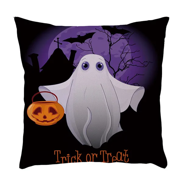 Square Horror Halloween Cushion Cover Linen Cotton Pillowcase Witch Pumpkin Castle Throw Waist Pillow Covers Home Decor Q3 - Цвет: E