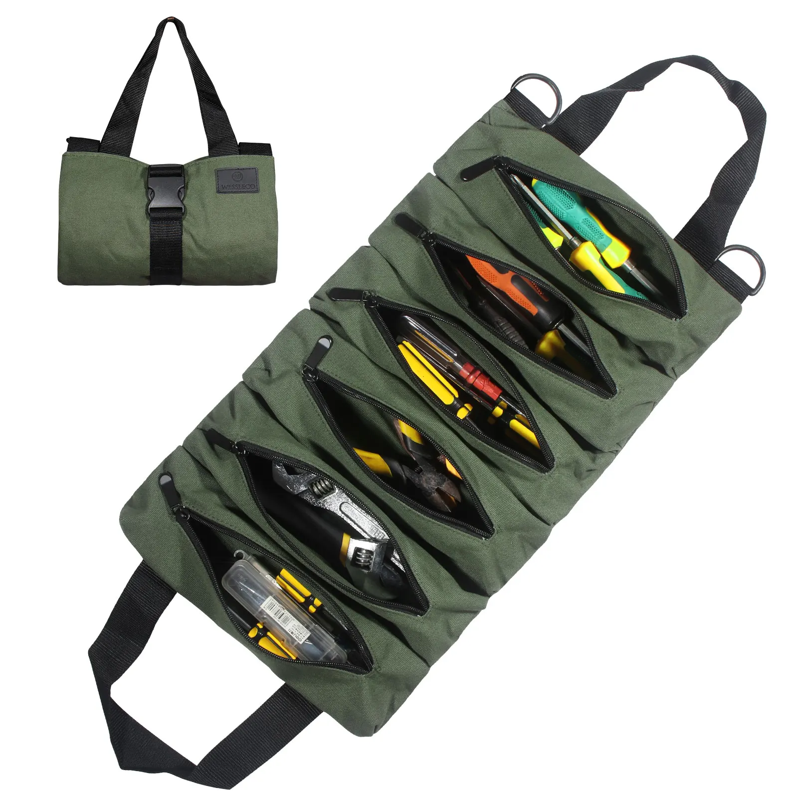 mobile tool chest WESSLECO Multi-Purpose Roll Up Tool Bag Canvas Tool Pouch Storage Organizer Portable Electrician Tool Bag With Handle best tool backpack Tool Storage Items