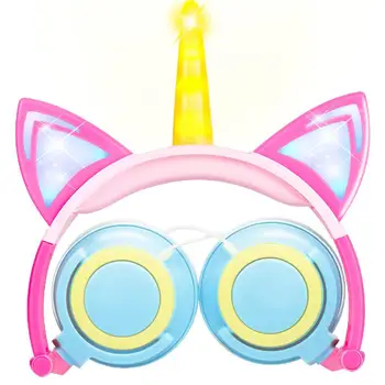 

Cute Kids Cat Ear Wired Foldable Earphones Cat Ear Flashing LED Kids Headphones for boys and girls