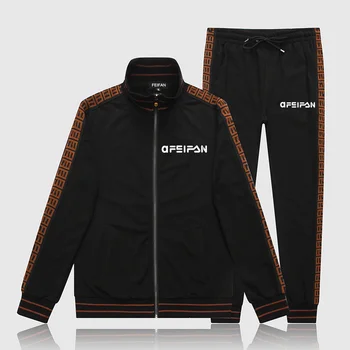 

casual sports FFGG letter jacket set with various Korean popular men's sleeve shirt long pants business suit