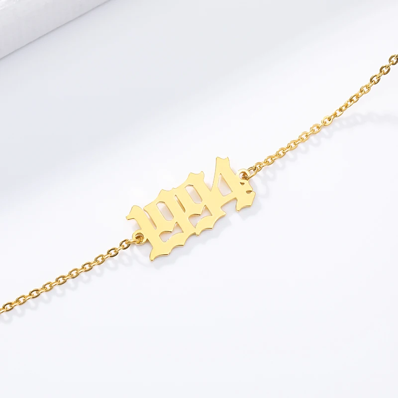 

Ancient Birth Year Bracelet 1990-2019 Stainless Steel Customize Old English Number Bracelets Personalized Anniversary Jewelry