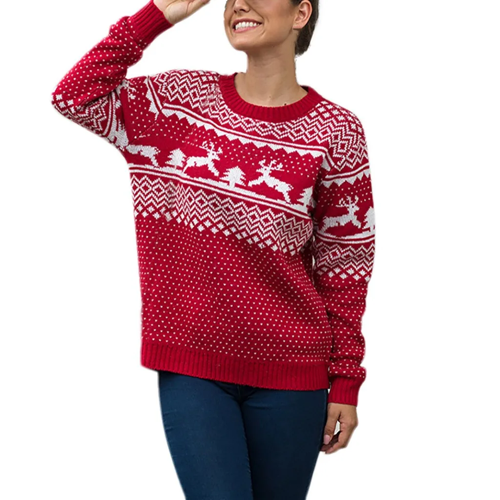 Women Christmas Sweater Long Sleeve O Neck Printed Deer Knitting Tops Pull Femme Nouveaute 2019 Womens Warm Winter Autum | Женская