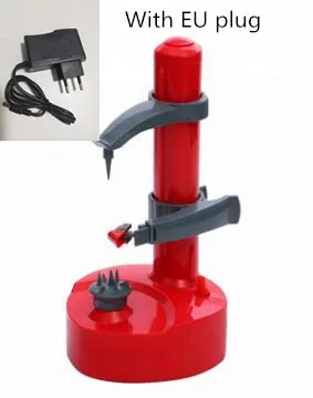 Red with EU plug Многофункциональная электрическая Овощечистка для фруктов и овощей, автоматическая Овощечистка для яблок, кухонный инструмент, картофелечистка, пилинг машина с лезвием - Цвет: Red with EU plug