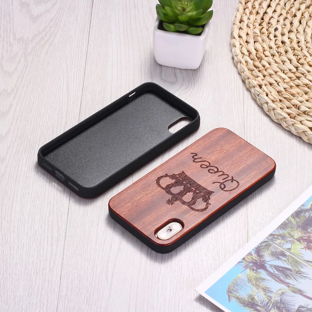 Для iPhone 6 6S 6Plus 7 7Plus 8 8Plus XR X XS Max 11 Pro Max гравированный Король Королева Корона любовник Природа Дерево Футляр для телефона Funda