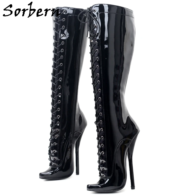 Sorbern BDSM-Botas hasta la rodilla para mujer, zapatos de tacón de aguja de Ballet, con cordones, de ajuste ancho o delgado, Unisex