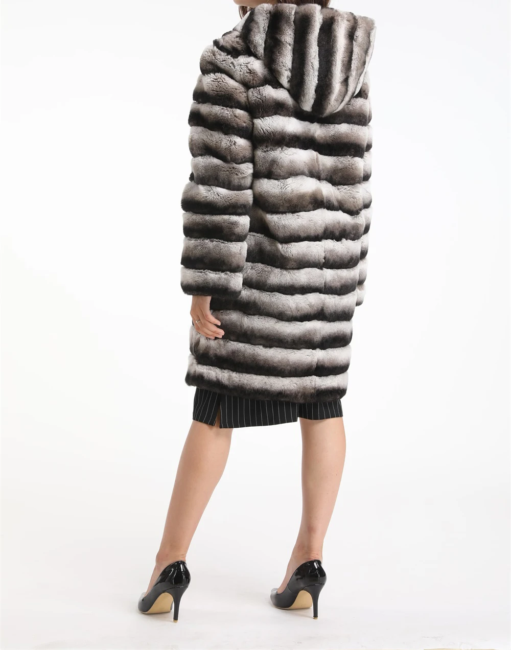 1907010 rex rabbit fur long coat with hood chinchilla color eileenhou (1)
