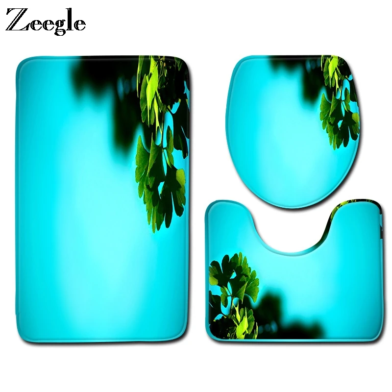 Zeegle Natural Bath Mat Set Non Slip Toilet Pedestal Rug Foot Mat Washable Toilet Seat Cover Mat Bathroom Carpet 3pcs Toilet Set