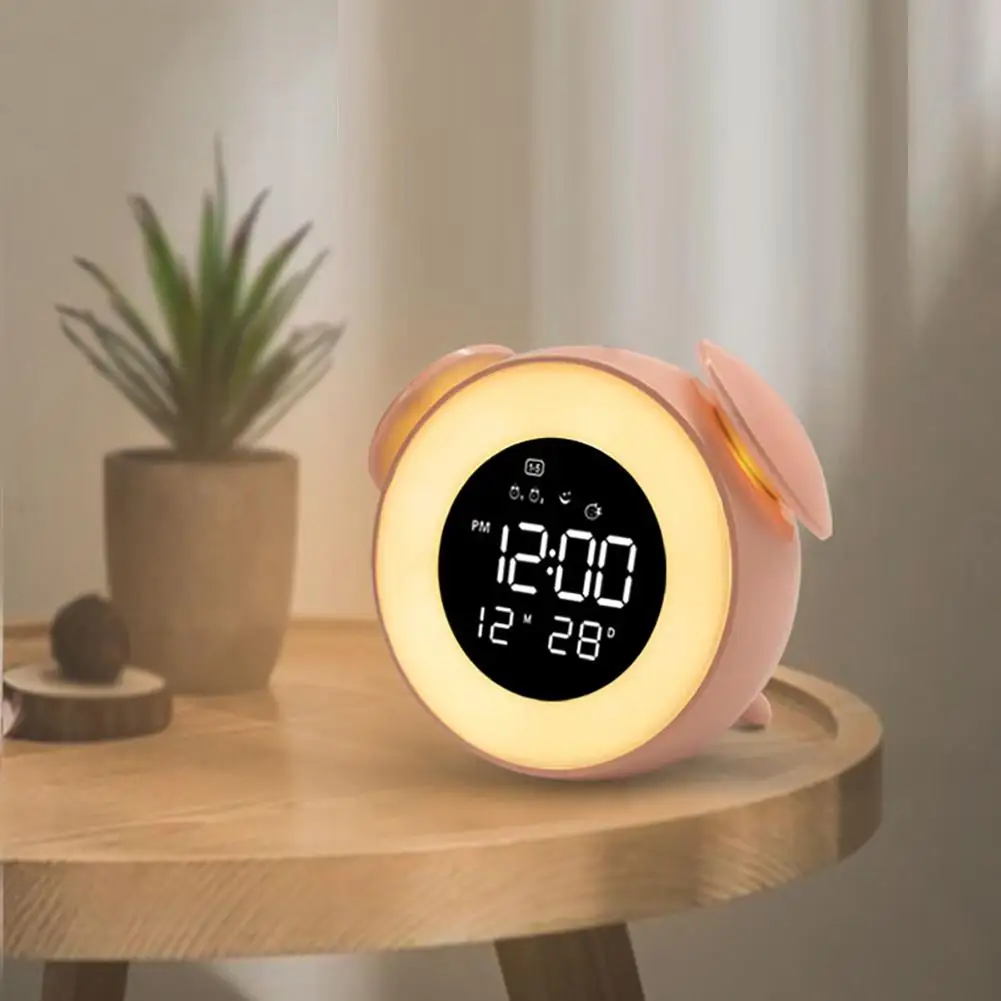 Pink HobbyLane музыкальный светодиодный Будильник, детский будильник, ночник, светильник для сна, Детская мультяшная прикроватная лампа, будильник - Цвет: Pink