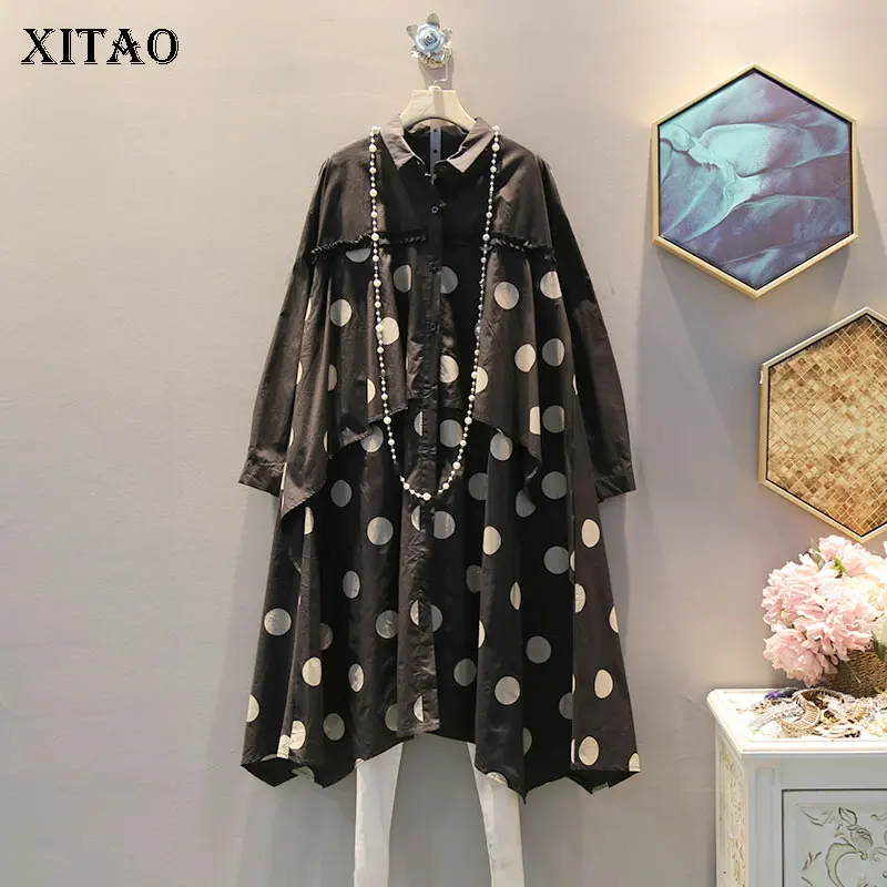 black GCC1555 XITAO Асимметричная блузка с горшком женская одежда однобортный отложной воротник в стиле пэчворк Длинная Элегантная Осенняя Повседневная рубашка GCC1555 - Цвет: black GCC1555