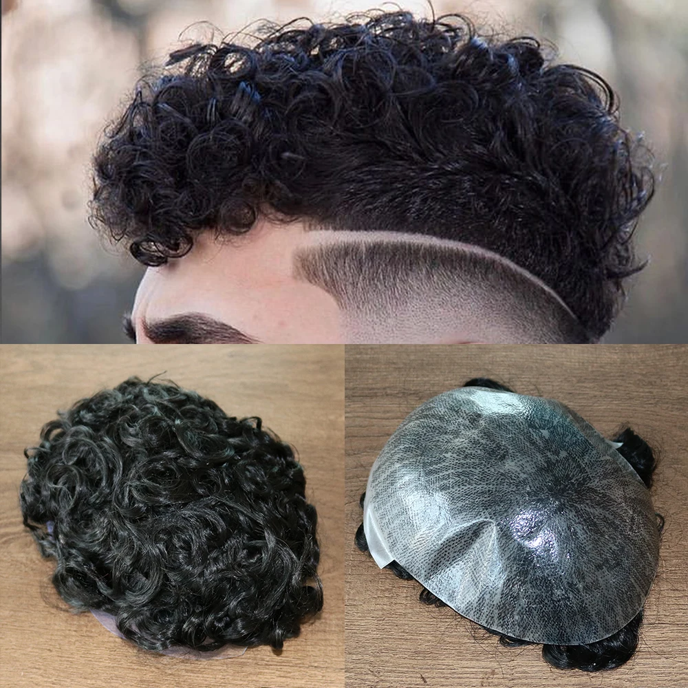 Peluca técnica inyectada para hombres, tupé de cabello humano con Base de piel, sistema de repuesto, Color # 1B, 20MM, 8x10 pulgadas