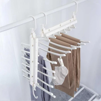 

New Hangers Storage Tie Clips Multi-function 6 Layers Clothes Pants Rack Jeans Drying Rack Double Hooks Save Space