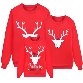 

Christmas Family Parent-child Deer Head Print Red Sweater Autumn Round Neck Long-sleeved Cotton Casual Sweater New Year Look