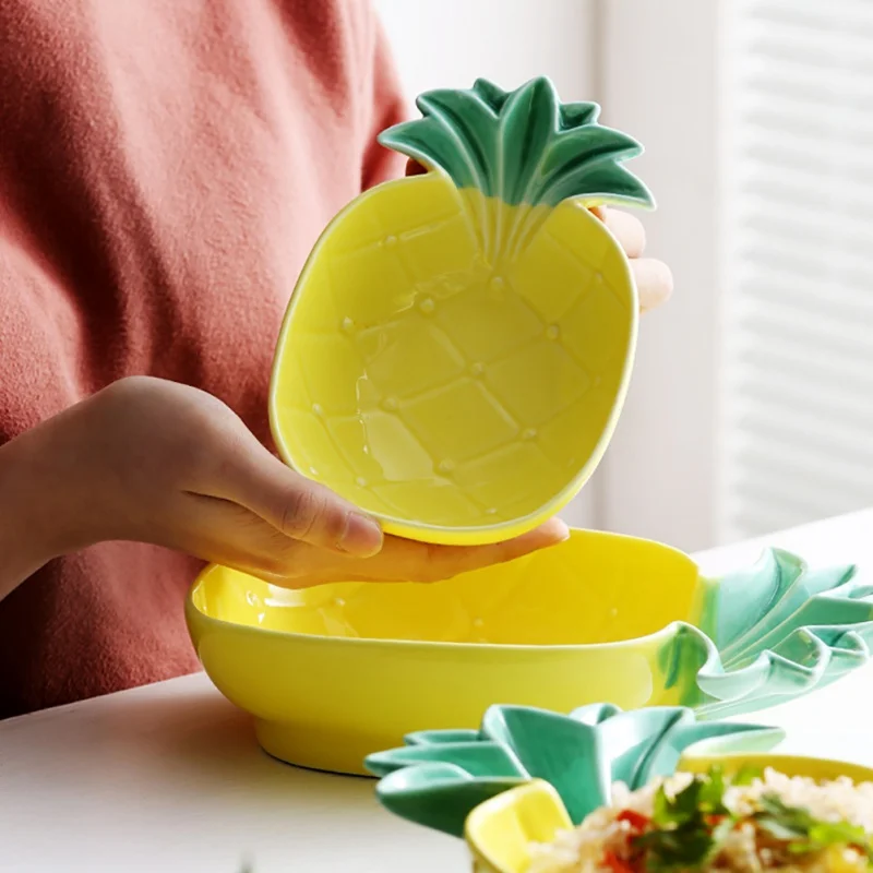

Dessert Plate Pineapple Flower Plant Shape Ceramic Fruit Bowl Seasoning Dish Kitchen Dining Tableware
