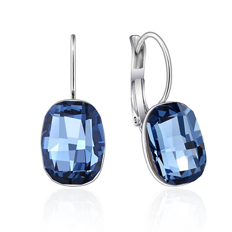 

New 3 colors luxury square stone Ladies earrings 925 sterling silver hoop earrings for women jewelry