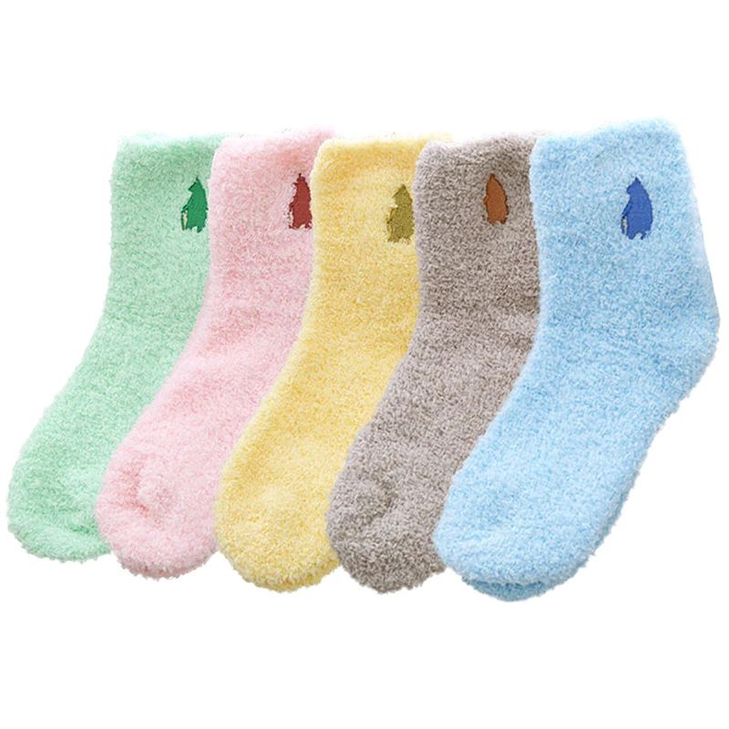 Calcetines gruesos de algodón con lazo para mujer, calcetín de felpa con bordado kawaii, encantador, para dormir, invierno, gran oferta