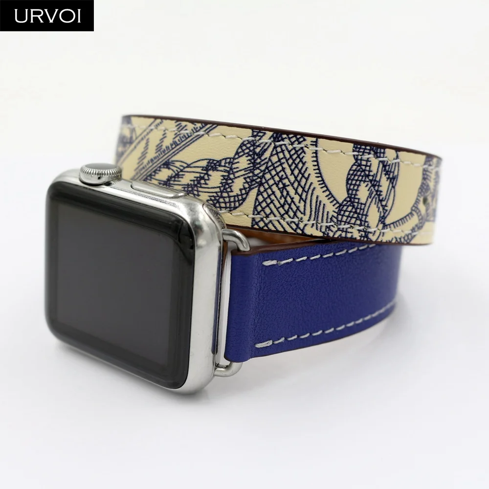 URVOI с принтом двойной тур ремешок для Apple Watch band series 5 4 3 2 1 для iwatch натуральная кожа петля очень длинный ремень качество