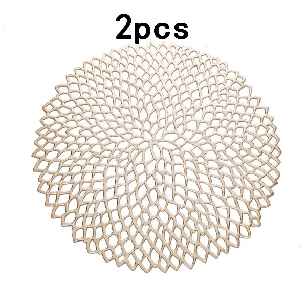 ПВХ пластиковые полые столовые приборы для обеденного стола теплоизоляционные Нескользящие круглые подставки для подстаканников настольные чаши коврики домашний декор 36 см 4 шт - Цвет: Light gold 2pcs