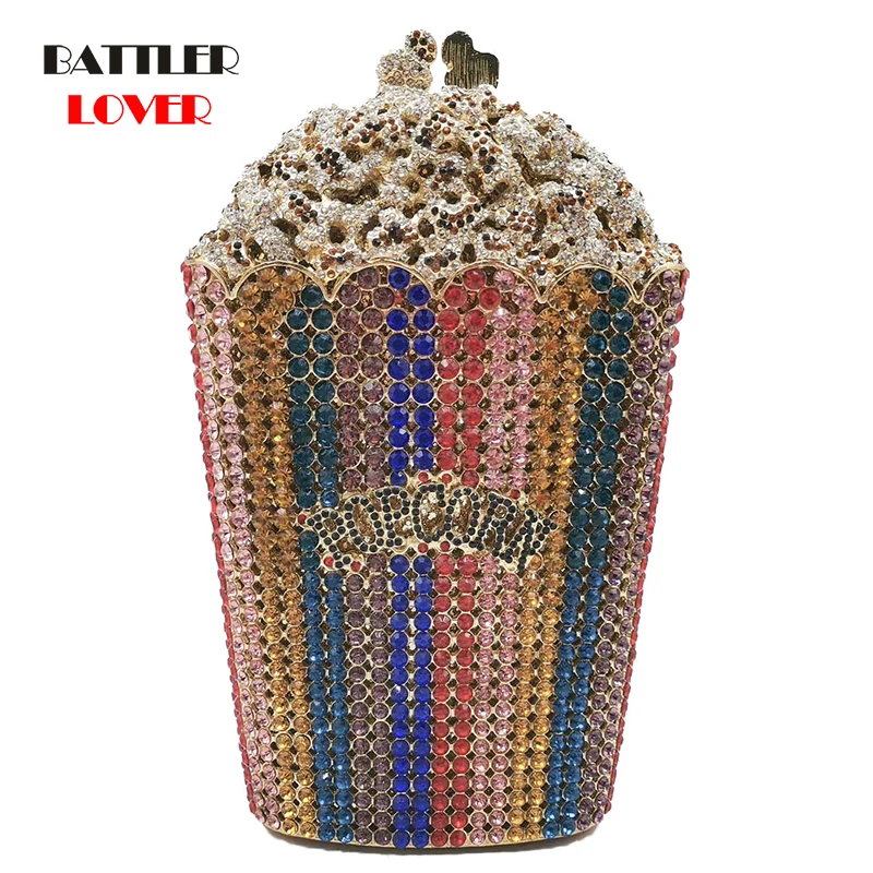 Bags for Women 2019 POPCORN Clutch Minaudiere Bag Women Crystal Evening Bag Diamond Wedding Handbag Girls Luxury Bridal Purse