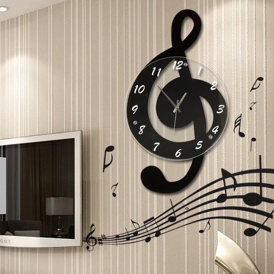 Музыкальная комната настенные часы модная творческая личность кварцевое украшение искусство немой фортепиано комната Кофейня художественный мультфильм