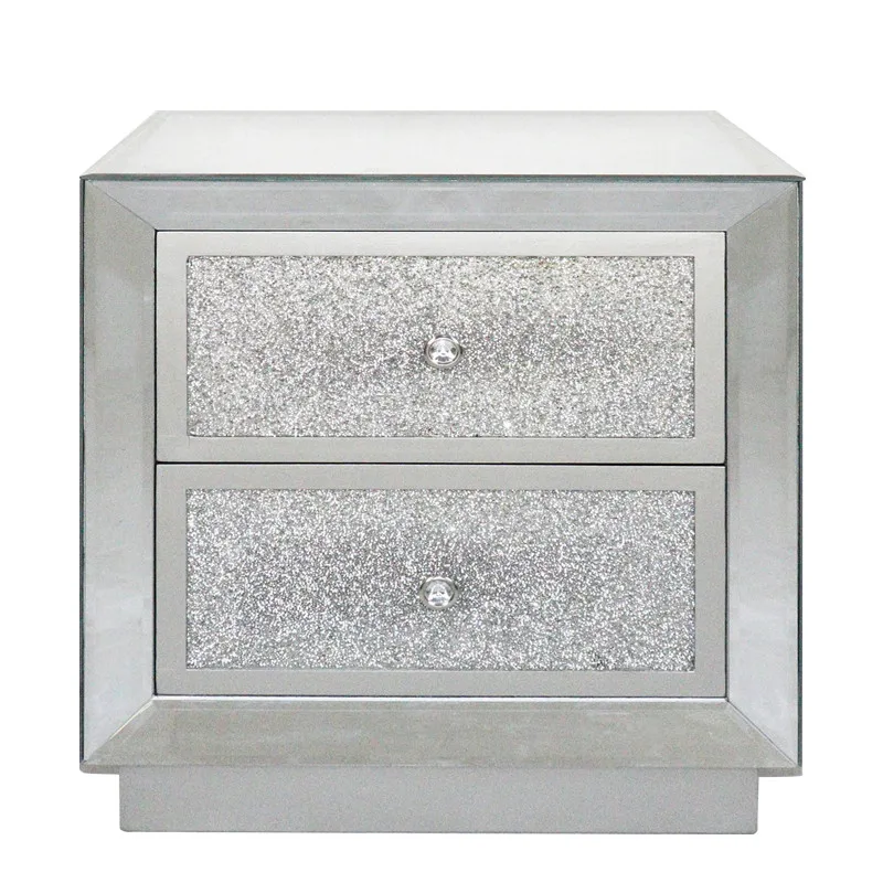 2021 Mirrored Bedside Table 2 two Drawer Cabinet Glass side Nightstand Bedroom Sets Wholesale | Мебель