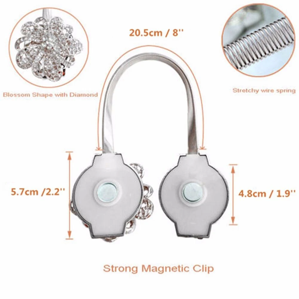 Crystal Flower Shape Magnet Curtain Buckle Magnetic Tiebacks For Curtains Window Curtain Clips Holder Strap Home Decor Accessory