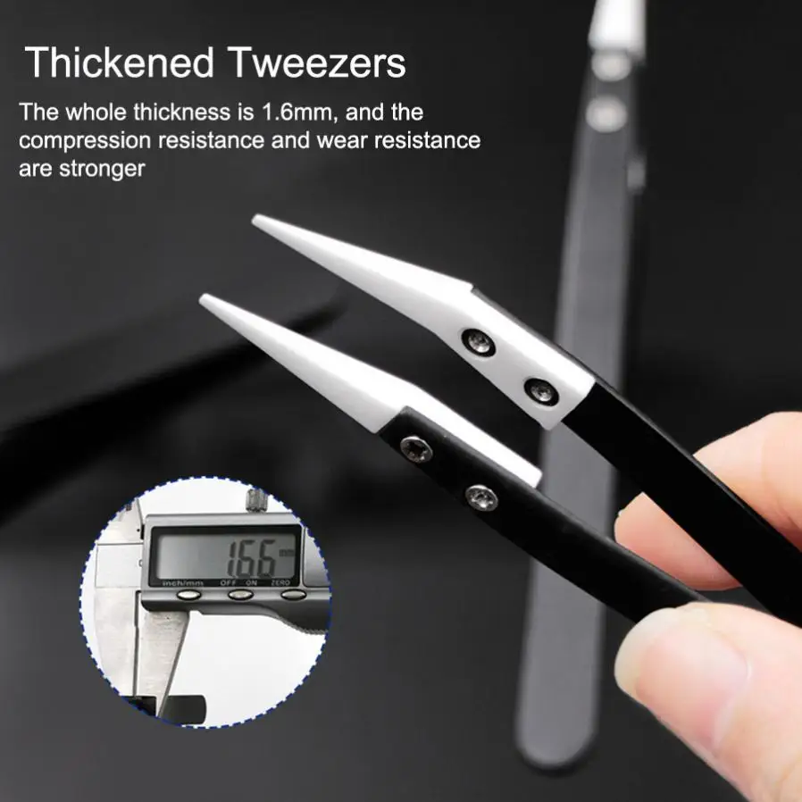 Stainless Steel Ceramic Tweezers Set High Temperature Resistance 1.0MM Electronics Jewelry Fine Crafts Repair Tool