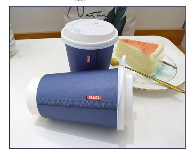 50pcs High quality double thick milk tea paper cup 400ml 500ml disposable coffee cup creative denim color drink cup with lids