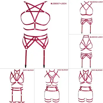 

Wine Red Body Harness Sexy Lingerie Set Pentagram Cage Bra Fetish Chest Belt Bondage Strappy Adjust Tops Coseplay Dance Rave