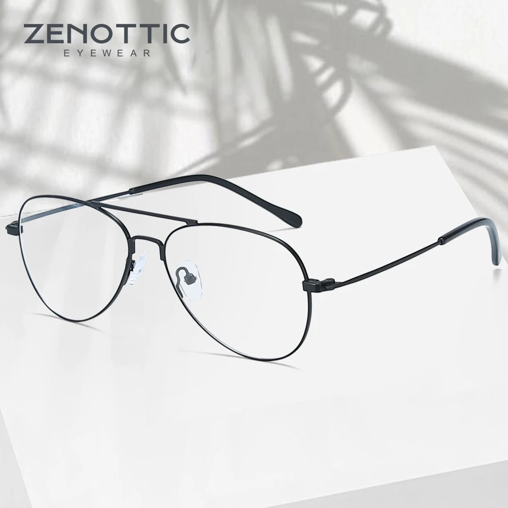 

ZENOTTIC Fashion Pilot Glasses Frame Men CR39 Optical Eyewear Anti-blue light Hyperopia Myopia Lens Eyeglasses