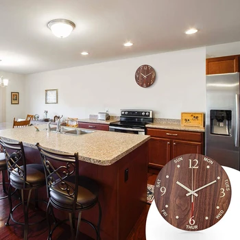 

Luminous Wall Clocks, Days of Week Clocks with Silent Quartz Movement, Vintage Wooden Decorative for Living Room, Dining Room, B
