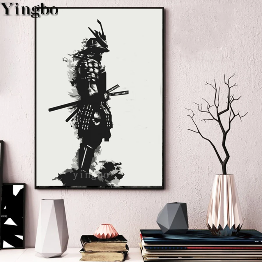 Black and white portrait of Japanese samurai  art DIY  5d 