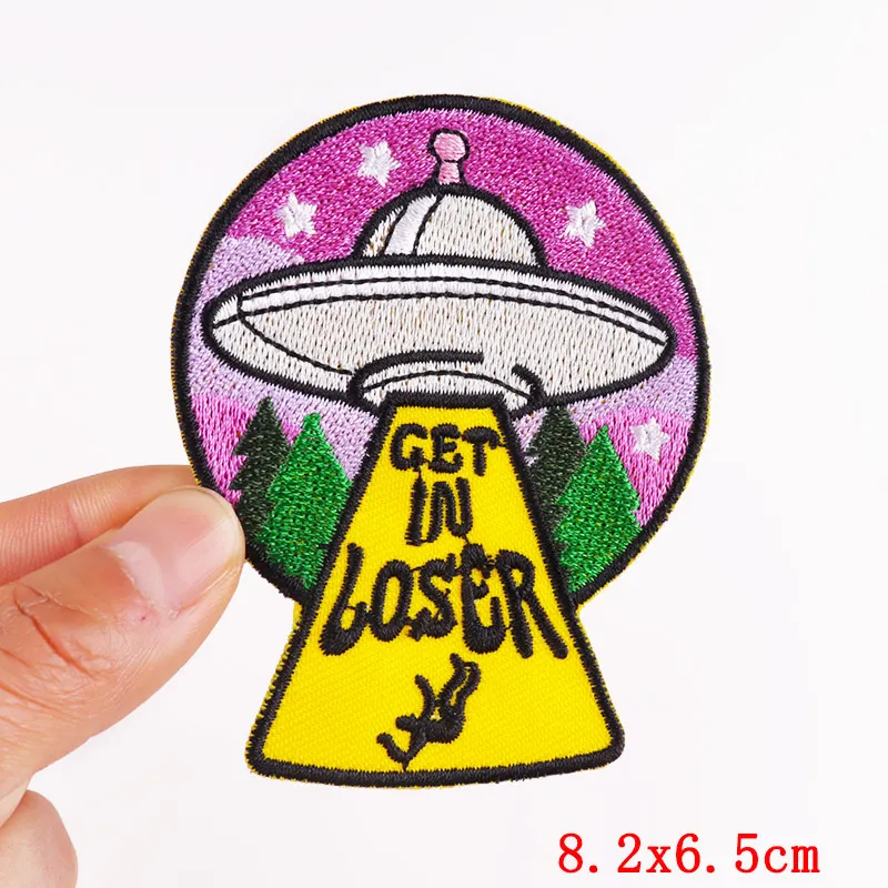 Prajna Alien Embroidered Patches On Clothes DIY Space UFO Applique Clothing Thermoadhesive Patches for Clothing Stickers Badges 