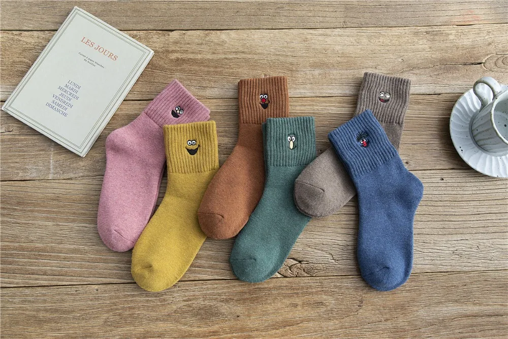 Cute Embroidery Socks Women Thicken Cotton Socks Winter Warm Long Funny Socks Femme Streetwear calcetines medias
