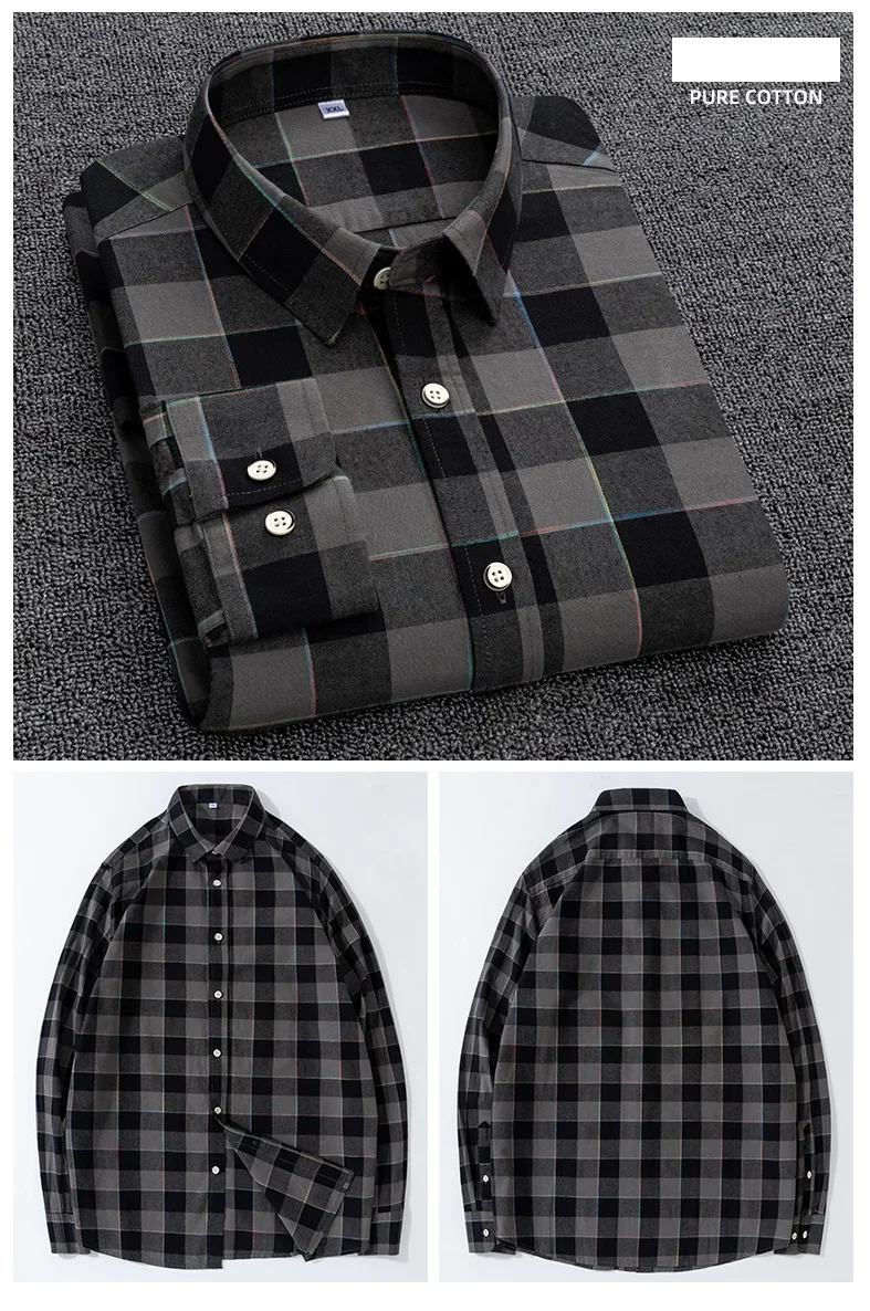 Men Plaid Pure Cotton Shirt Korean Casual Soft Coat Jacket Slim Shirts Spring Autumn Male Quality Long Sleeve Chest Pocket Shirt mens short sleeve button down