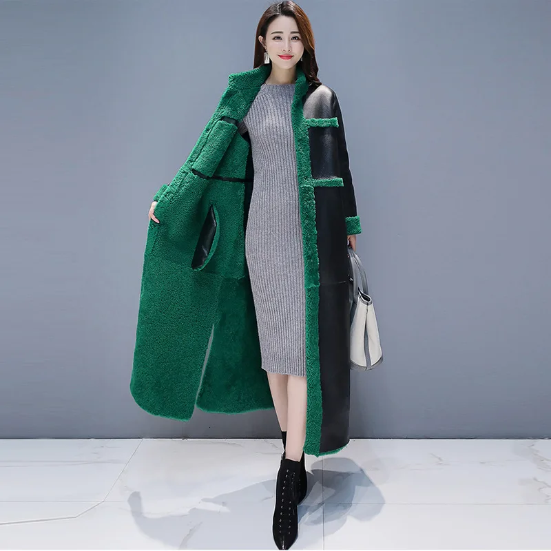 Vefadisa, толстое пальто из искусственной кожи, длинное, зима, положительное и отрицательное, две вещи, теплое, стоячий воротник, кожаное пальто для женщин QYF1005