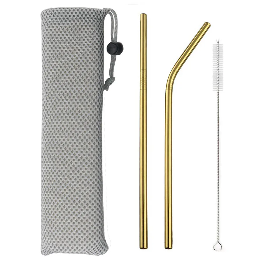 Premium Colorful Stainless Steel Straw Set with Cleaning Brush and Carry Bag