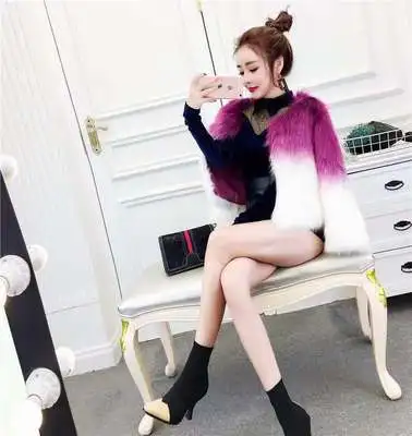 rose white Зимняя теплая куртка Женская мода винтажная верхняя одежда леди свободного размера плюс толстый искусственный мех градиент верхнее пальто кардиган уличная одежда - Цвет: rose white