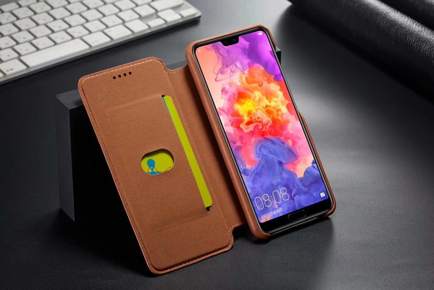 Luxuriöse Leder-Flip-Cover-Hülle für Huawei P20 P30 P40 Pro Lite Thin Slim mit Kartensteckplatz_voghion.com
