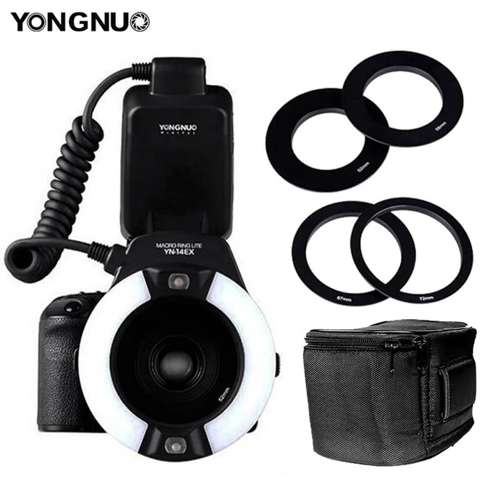 Кольцевая вспышка Yongnuo Speedlite YN-14EX TTL для макросъемки + адаптер цифровой зеркальной