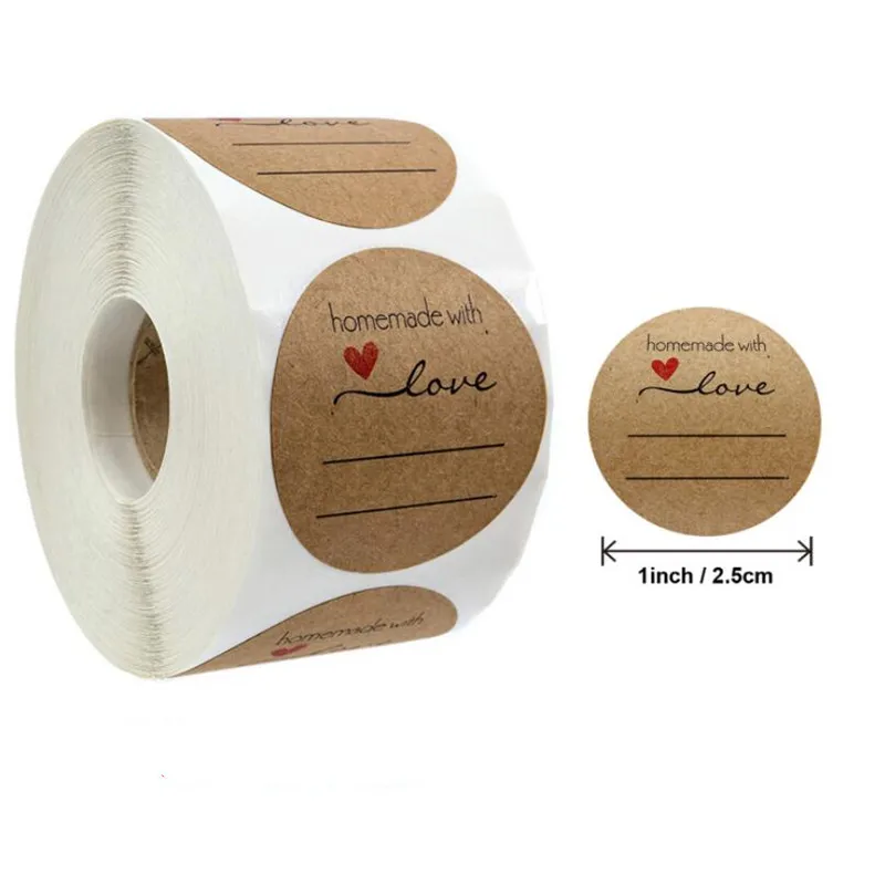 500Pcs/Roll "HANDMADE WITH LOVE" Sticker For Envelope Sealing Labels Party Jewelry Making Package Display Accessories Wholesale 