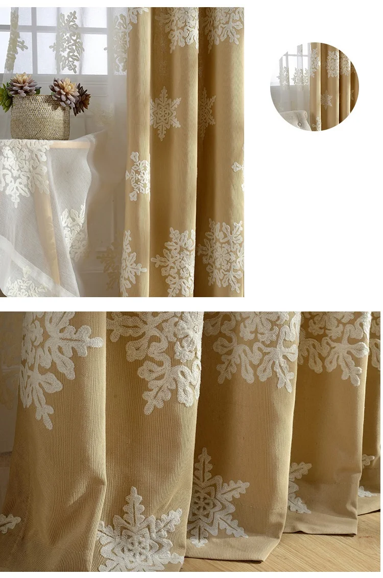 Modern Simple Cotton and Hemp Stereo Embroidered Curtain Doris American Village Curtains for Living Room and For Benroom