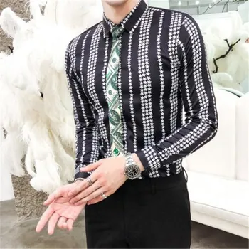 

Star Stripe Shirt Men Camisa Social Masculina Long Sleeve Men Shirt Chemise Mens Shirts Casual Slim Fit ( Tie Not Included)