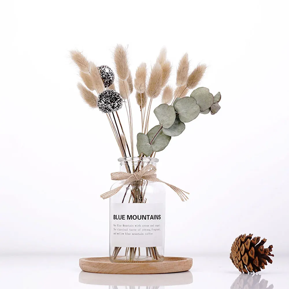Romantic Exquisite Party Glass Decoration Lagurus Ovatus Festival Dried Flower Set Beautiful Flowers Photo Props Pine Cone - Цвет: Белый