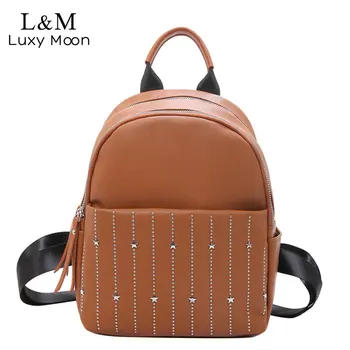 

Leather Women Backpack Female School Bag 2020 Rivet Back Pack Female Backpacks for Girls Teenager Bagpack sac a dos femme XA561H