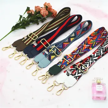 

Adjustable Wide Women Bag Strap for Crossbody Shoulder Colorful Replacement Bag Belt Accessories Geometric Decorate Golden Clasp