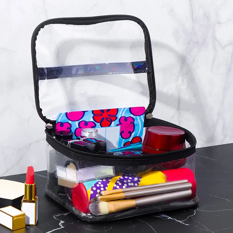 

PVC Cosmetic Bag Waterproof Transparent Women Bathroom Makeup Case Travel Zipper Makeup Organizer Toiletry Storage Kit