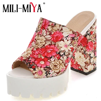 

MILI-MIYA Sexy Women High Heels Sandals Fashion Prints Party Wedding Shoes Woman High Quality Pu Leather Summer Sandal Slippers
